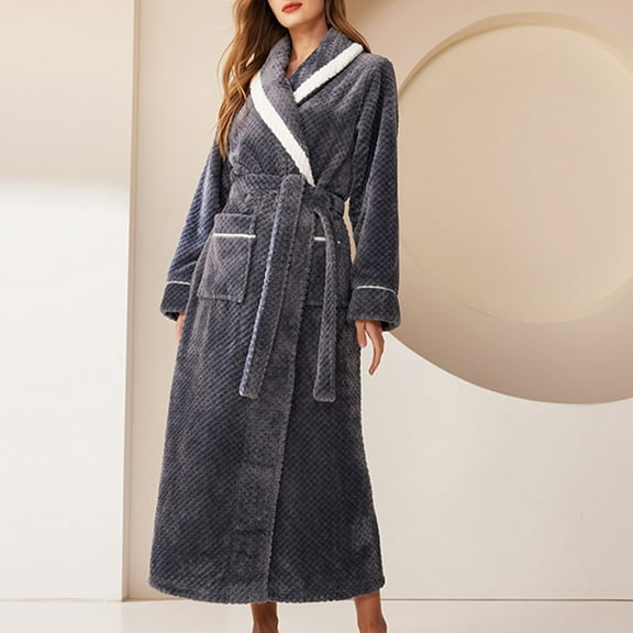 Fanxing Soft Plush Women Fleece Robes, Cozy Warm Fleece Flannel Bathrobe, Fuzzy Female Long Spa Robe Gray 3XL