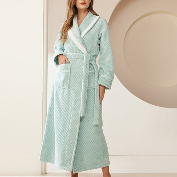Fanxing Soft Plush Women Fleece Robes, Cozy Warm Fleece Flannel Bathrobe, Fuzzy Female Long Spa Robe Green M
