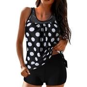 Fanxing Spring Discount Season Clearance Womens Tankini Swiss Dots Printed Bathing Suits 2 Piece Tummy Control Swimsuits Tank Top with Bikini BottomBlack S