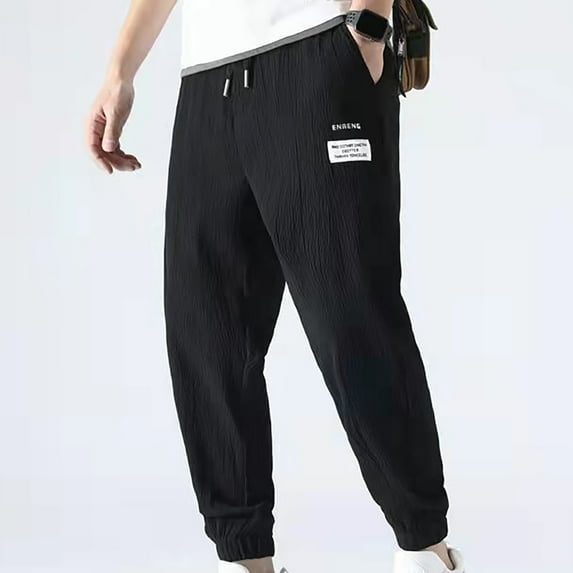 Fanxing Stretch Tapered Pants for Men Big and Tall Quick Drying Athletic Pants Slim Fit Workout Gym Track Pants Summer Lightweight Joggers Pants Black XXXL
