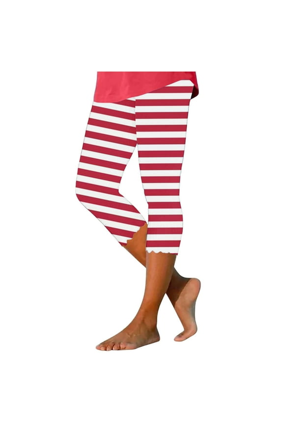 Striped Capri Leggings for Women 2025 High Waisted Yoga Pants Tummy Control Workout Leggings Lightweight Cozy Cropped Pants Orders Placed By Me On Walmart Red,L