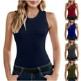 thumbnail image 1 of Fanxing Summer Womens Basic Ribbed Fitted Tank Tops Sleeveless High Neck Casual Tanks Navy,L, 1 of 8