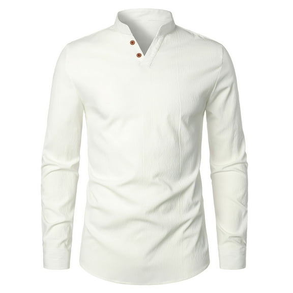 Fanxing Summer White Henley Shirts for Men Fall Spring Casual Long Sleeve Look Linen Shirt Casual Front Placket Basic Long Sleeve Henley T-Shirts Shirt White Men