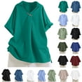 thumbnail image 1 of Fanxing Summer Linen Work Tops for Women Trendy 3/4 Sleeve Shirts Henley V Neck Tunic Blouses White,S, 1 of 9