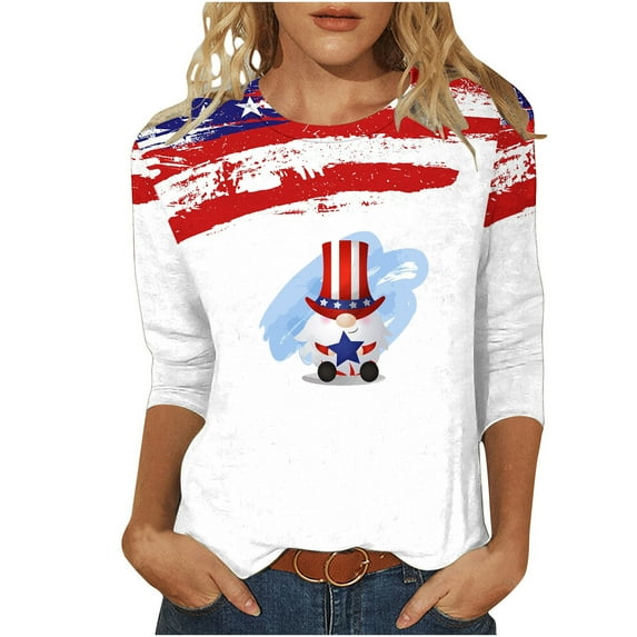 Fanxing Summer Savings Independence Day 3/4 Sleeve Cute Shirts for Women USA Flag Patriotic T Shirt 4th of July Summer Tops Memorial Day Distressed Blouse Western Graphic Tees XL
