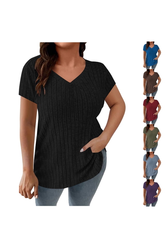 Summer Tops Plus Size Women Trendy Purple Loose Fitting Tunics Stretchy Curvy Tops for Full-figured XL-5XL