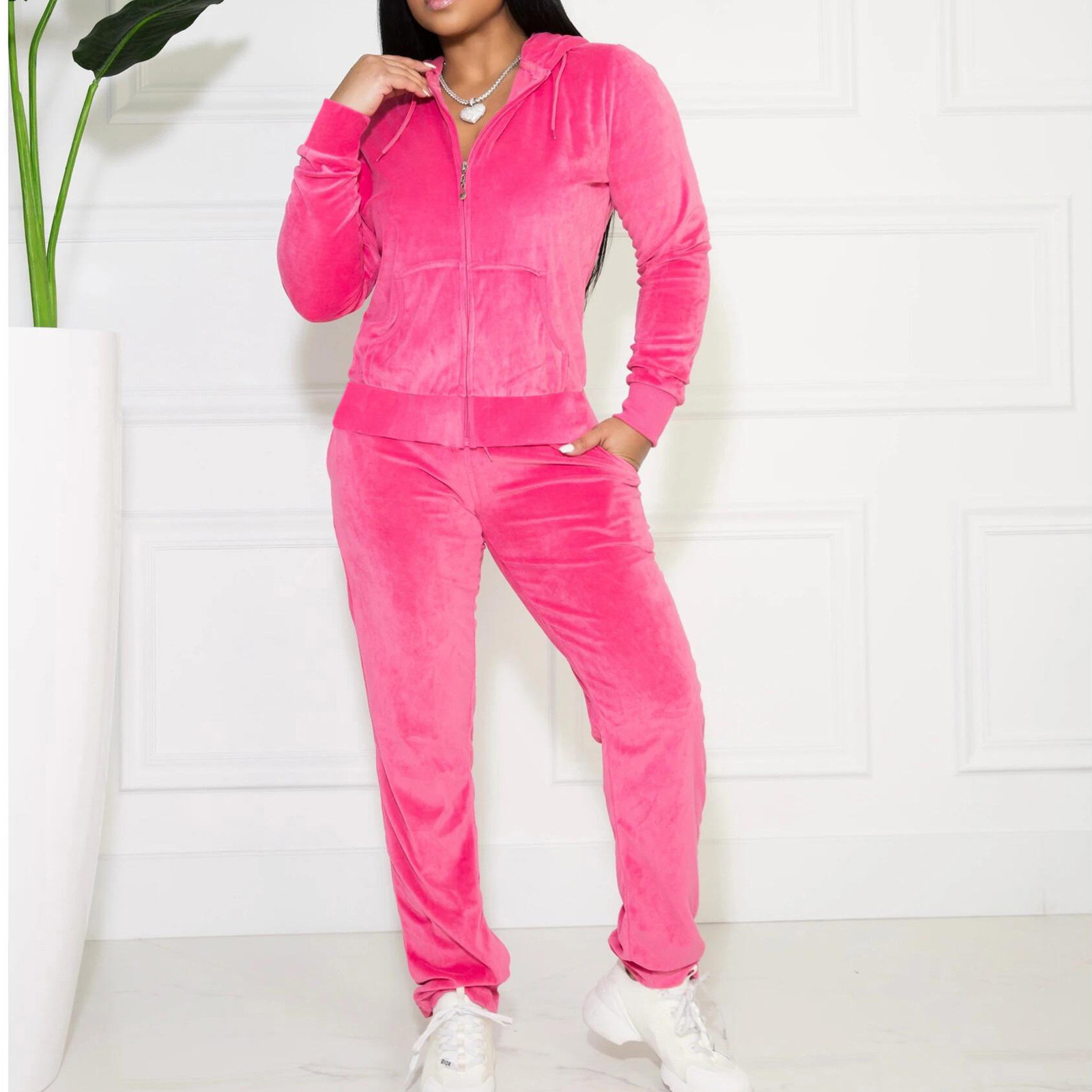 Fanxing Sweat Suits for Weight Loss Plus Size 5x Women's Velour Tracksuits Set 1/4 Zipper Hooded
