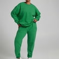 thumbnail image 1 of Fanxing Sweat Suits for Women Plus Size 4x Women 2 Piece Sets Tracksuits Green Crewneck Pullover Sweatshirt Outfits Solid Oversized Jogging Pants, 1 of 8