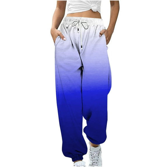 Fanxing Sweatpants for Teen Girls,Women's High Waisted Joggers Summer Workout Baggy Yoga Pants Cinch Bottom Trousers Dark Blue,XXL