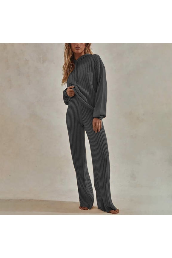 Sweatsuits 2pcs Sets Juniors Women Knitted Tracksuits Outfits Oversized Hoodies Sweatshirt 2 Piece Sets with High Waisted Long Pants Christmas