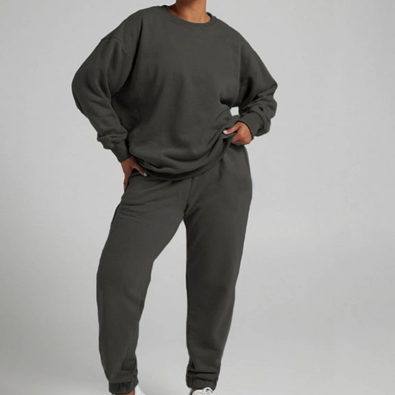 Fanxing Sweatsuits 2pcs Sets Teens Women 2 Piece Sets Tracksuits Green Crewneck Pullover Sweatshirt Outfits Solid Oversized Jogging Pants Valentine's Day