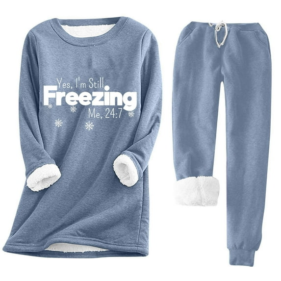Fanxing Sweatsuits 2pcs Sets Women's Winter Warm 2 Piece Outfits Long Sleeve Fleece Lined Tops Pullover Sherpa Lined Jogger Pants PJs Pajamas Sets Womens Clothes