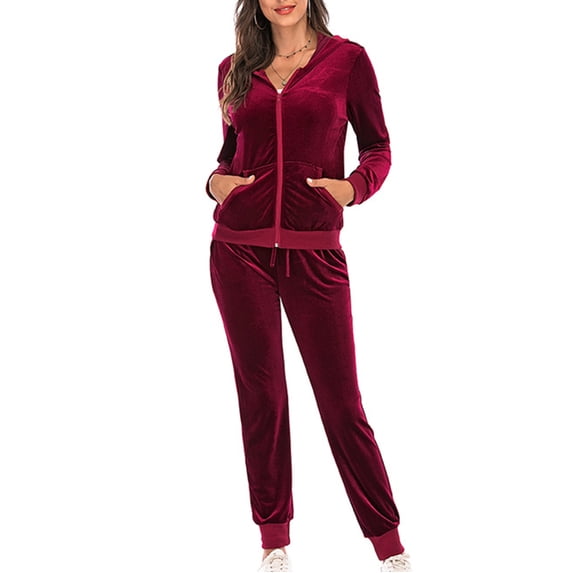 Fanxing Sweatsuits 2pcs Sets Womens Under 10 Dollars Women's Fall Velvet Tracksuits Long Sleeve Hooded Sweatshirt with Wide Leg Pants 2 Piece Sets Drawstring Hoodies Outfits Fashion Gift