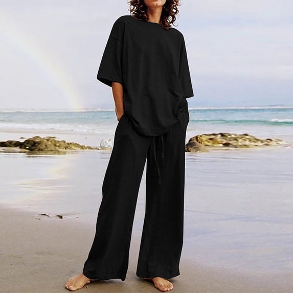 Fanxing Sweatsuits 2pcs Sets Womens Women Plus Size Oversized Dressy Pant Suits 3/4 Sleeve Tunic Tops 2 Piece Sweatsuits Lounge Matching Sets 2025