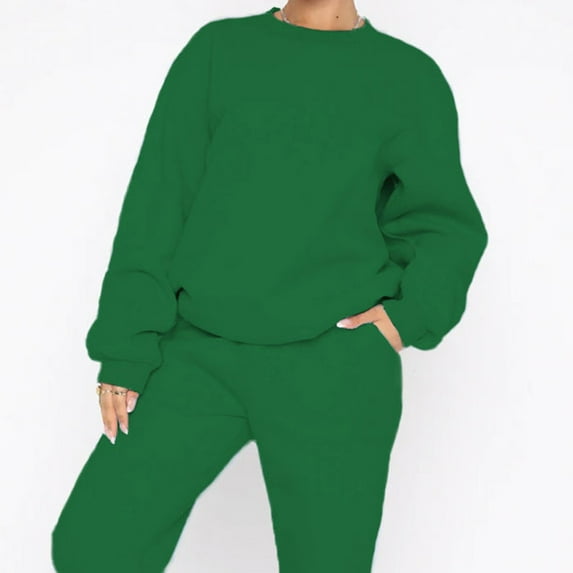Fanxing Sweatsuits 2pcs Sets Womens Under $20.00 Pink Women 2 Piece Sets Tracksuits Green Crewneck Pullover Sweatshirt Outfits Solid Oversized Jogging Pants Prime Day Deals Clearance