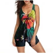 Fanxing Swimsuit for Women Tummy Control Tankini 2 Piece Crisscross Back Bathing Suits Flowy Swim Dress with Shorts
