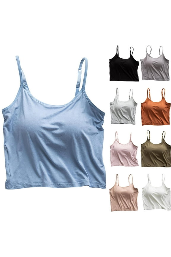 Tank Top with Built in Bra for Women Padded Workout Camisole Tops Spaghetti Strap Cami Shelf Bra Sports Undershirts Pink,M