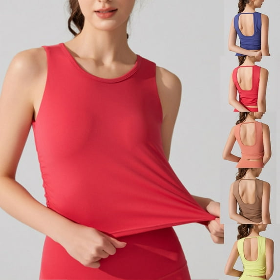 Fanxing Tank Top with Built in Bra for Women Wide Strap Athletic Shelf Bra Workout Slim Fit Basic Lingerie Camisoles Khaki,L