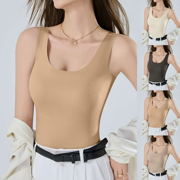 Fanxing Tank Top with Built in Bra for Women Wide Strap Workout Lingerie Camisoles Slim Fit Basic Athletic Shelf Bra White,L