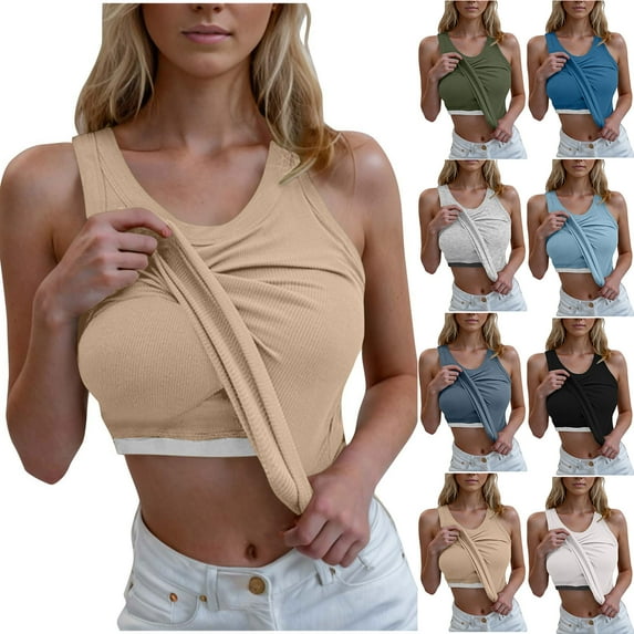 Fanxing Tank Tops with Built in Bra Womens Padded Yoga Camisole Shelf Bras Tank Tops Basic Racerback Workout Undershirt White,S