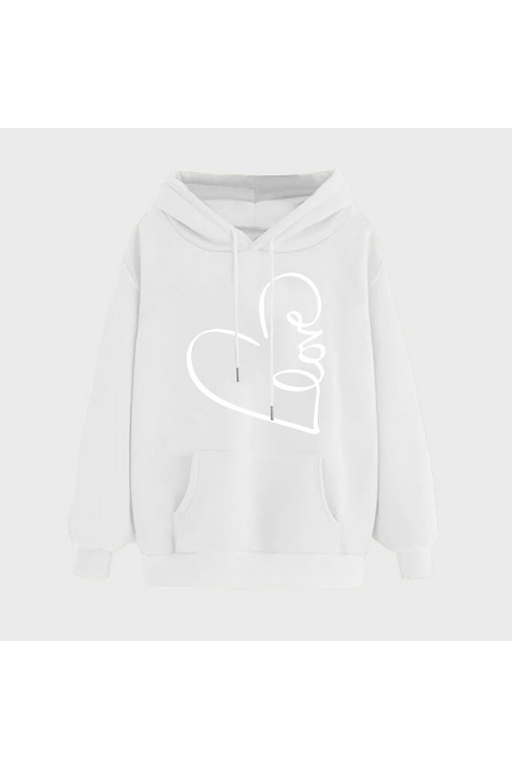 Teen Girls Drawstring Sweatshirts Cute Heart Printed Hoodies Long Sleeve Casual Sweater Thin Fleece Pullover Young Adult Athletic Sweatshirt Previous Order White,XXXL