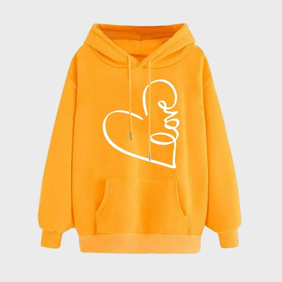 Fanxing Teen Girls Drawstring Sweatshirts Cute Heart Printed Hoodies Long Sleeve Casual Sweater Thin Fleece Pullover Young Adult Athletic Sweatshirt Returns And Refunds My Orders Yellow,L
