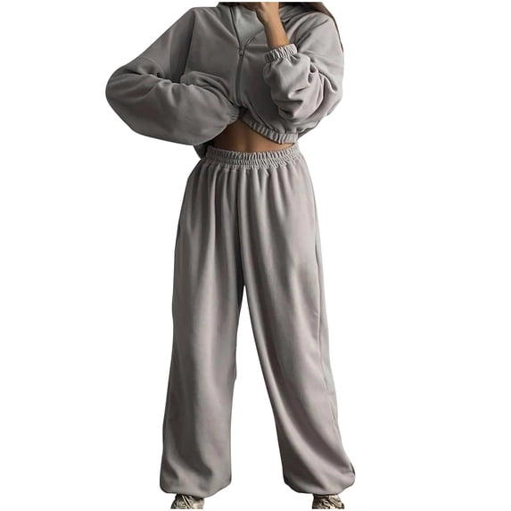 Fanxing Teen Girls Fleece Sweatsuits 3 Piece Outfits Juniors Crewneck Pullover Hoodies Sweatshirts with Sweatpants 3 Piece Matching Sets Comfort Lounge Wear Gray,S