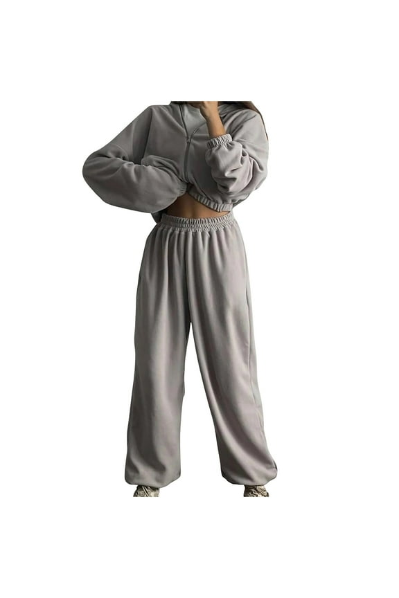 Teen Girls Fleece Sweatsuits 3 Piece Outfits Juniors Crewneck Pullover Hoodies Sweatshirts with Sweatpants 3 Piece Matching Sets Comfort Lounge Wear Gray,S