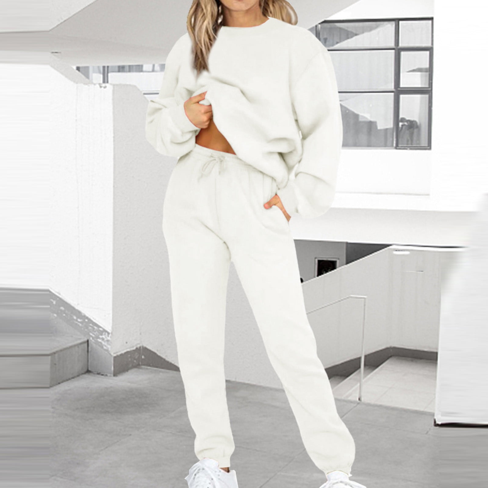 LTSCNRM Women Fleece Sweatsuits Two Piece Airport Outfits Half Zip Pullover Sweatshirt Jogging Pants Tracksuit Set - View #4