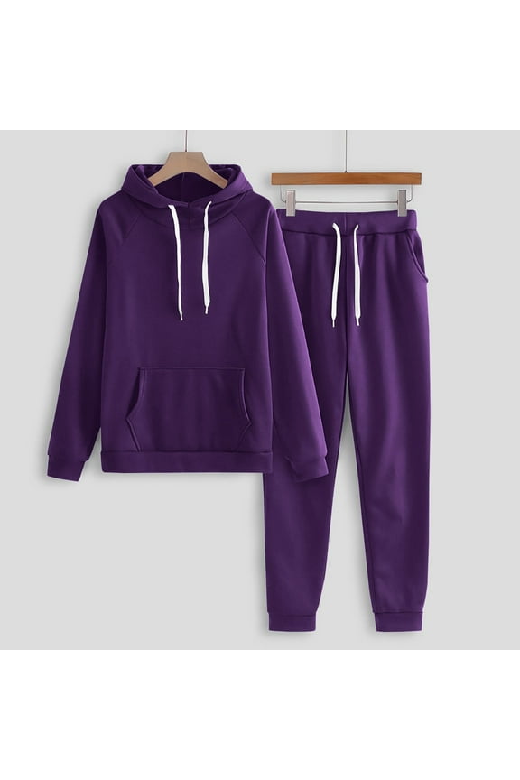 Teen Girls Thermal Underwear Sets 2025 Fall Winter Fleece Hoodies Sweatsuits Casual Drawstring Sweatshirts with Sweatpants Loungewear 2 Piece Sets for Juniors V's Day Purple,XXL