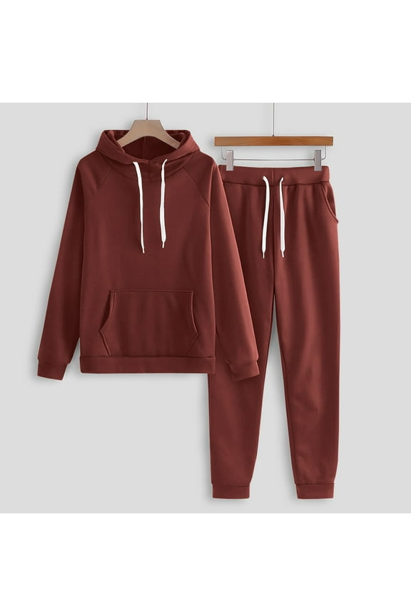Teen Girls Thermal Underwear Sets 2025 Fall Winter Fleece Hoodies Sweatsuits Casual Drawstring Sweatshirts with Sweatpants Loungewear 2 Piece Sets for Juniors Track My Order Wine,M