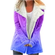 Fanxing Teen Girls Winter Pea Coats Warm Sherpa Lined Parkas Jacket Thicken Outerwear with Pocket Juniors Puffer Jackets Streetwear Purple M