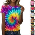 thumbnail image 1 of Fanxing Tie Dye T Shirts for Women Plus Size Rainbow Shirts Summer Short Sleeve Tops Crewneck Graphic Tees Multicolor,S, 1 of 5