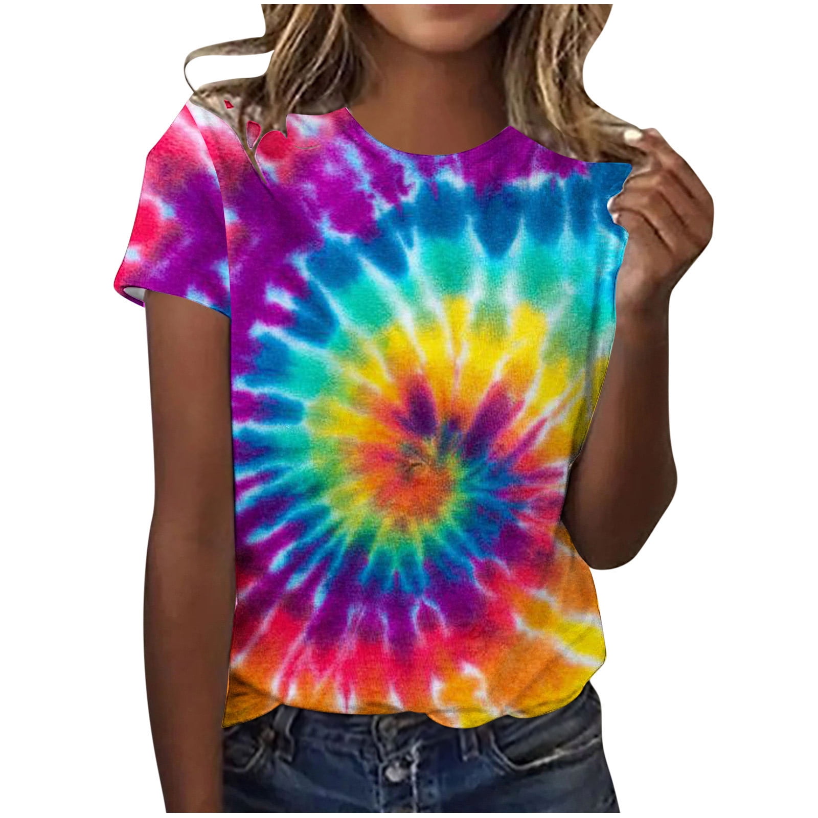 Fanxing Tie Dye T Shirts for Women Rainbow Shirts Summer Short Sleeve ...