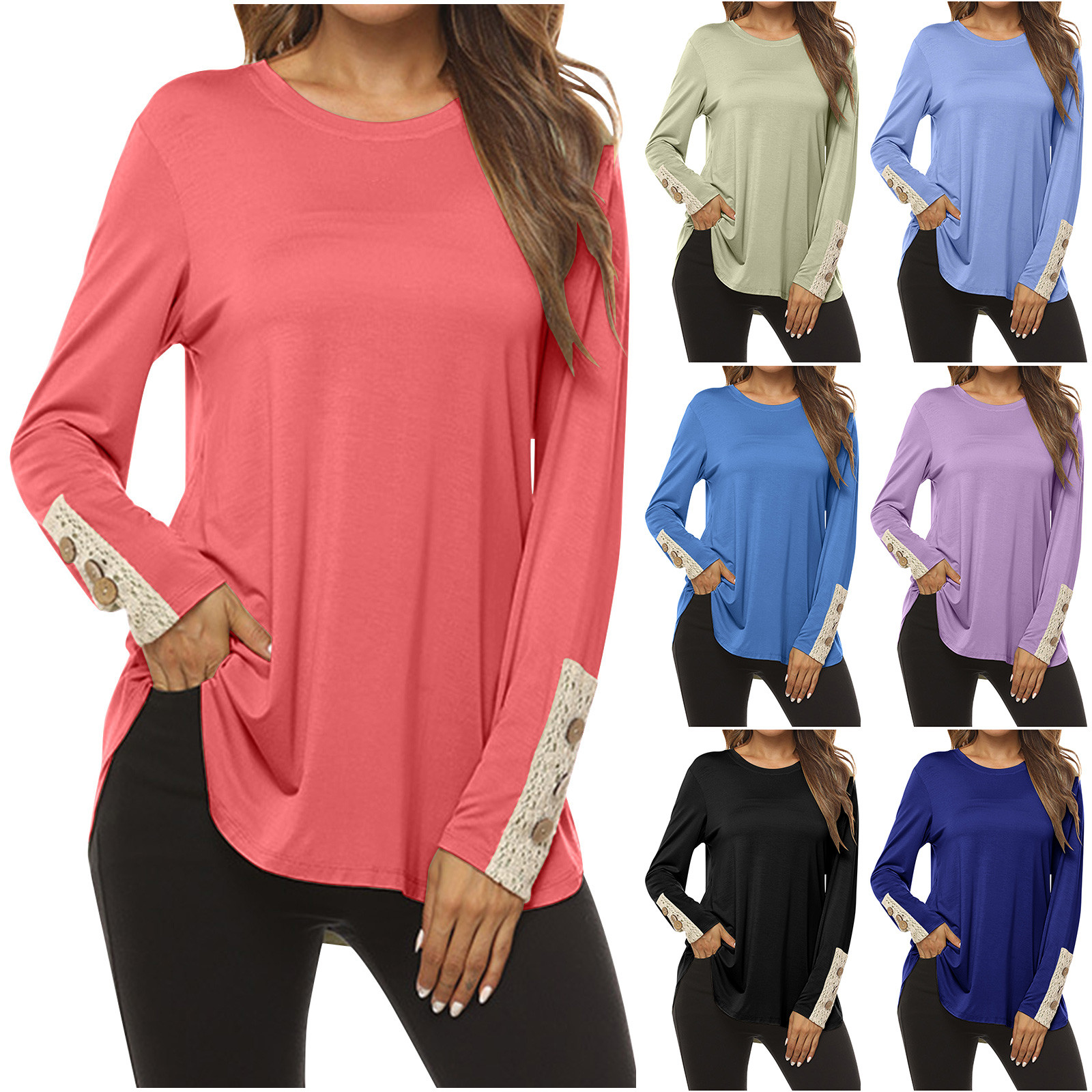 Fanxing Trendy Tops for Women 2024 Fall Tees Shirts Pleated Casual Long