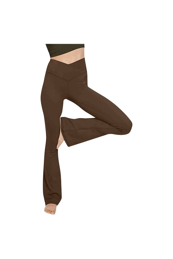 Tummy Control Bootcut Leggings for Women High Waist Athletic Yoga Pants Ladies Flare Leggings Fitness Yoga Leggings December Brown,S