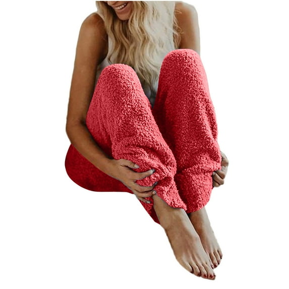 Fanxing Ultra Soft Velour Fleece Pajamas Pants for Women Plus Size Pj Bottoms Fall Winter Warm Sherpa Fleece Long Pants Casual Plush Pant