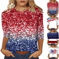 thumbnail image 1 of Fanxing Under 15 Womens Casual 3/4 Lenght Sleeve Tops Trendy Loose Shirts Crewneck Printed Cute Blouse Graphic Tees Tunics Red,XXL, 1 of 6