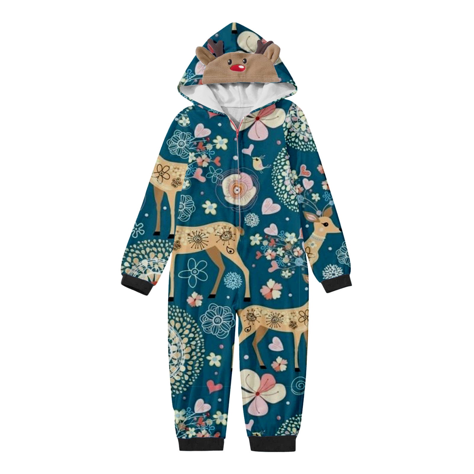 Fanxing Unisex Hooded Zipper Onesies Christmas Family Matching Pajamas