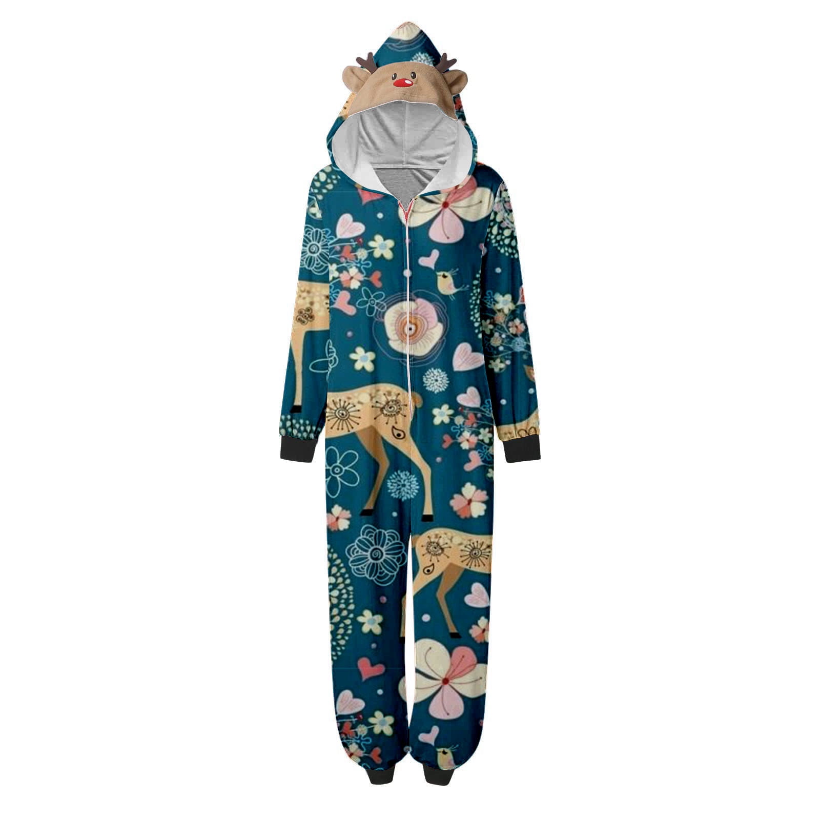 Fanxing Unisex Hooded Zipper Onesies Christmas Family Matching Pajamas