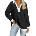 thumbnail image 1 of Fanxing V Collared Sweatshirt for Women 2025 Fall Color Blocked Long Sleeve Pullover Comy Lightweight Boyfriend Sweatshirts My Orders Placed Recently By Me Black,M, 1 of 3
