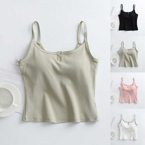 Fanxing V Neck Bralette for Women Spaghetti Strap Tank Top Slim Basic Cotton Camisoles Green,M