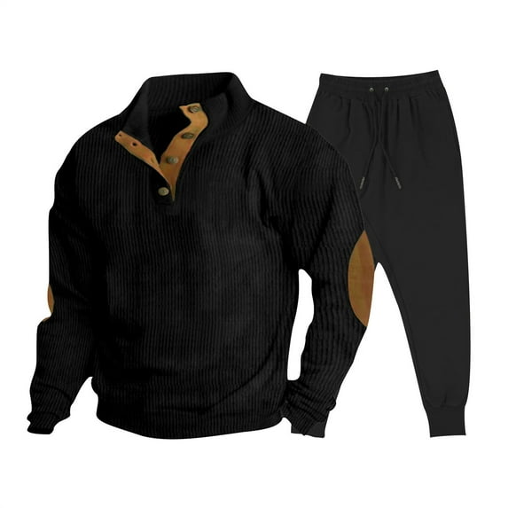 Fanxing Valentine's Day Men's Tracksuits Corduroy Henley Tops Joggers Pants Outfits 1/4 Button Down Henley Shirt with Sweatpants 2pcs Sets Sweatsuits Shirts For Men