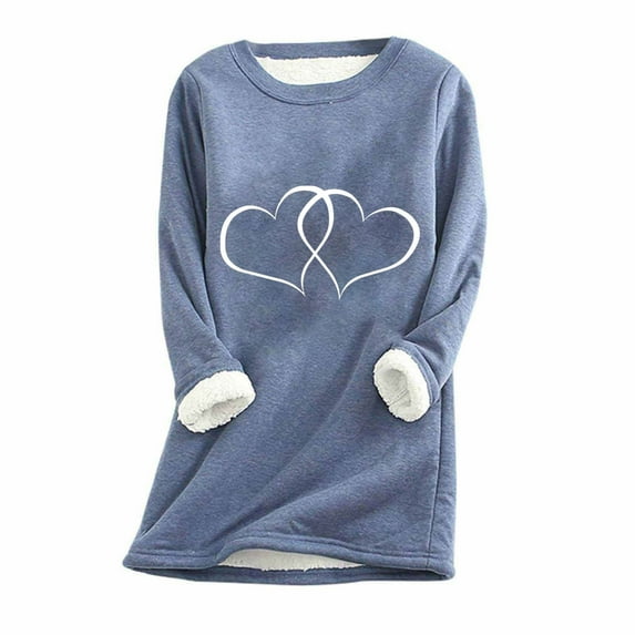 Fanxing Valentine's Day Clearance Deals Plus Size Fleece Lined Thermal Shirts for Women Cute Heart Long Sleeve Thermal Underwear Tops Crewneck Soft Base Layer Cold Weather Ultra Soft Sherpa Blouse