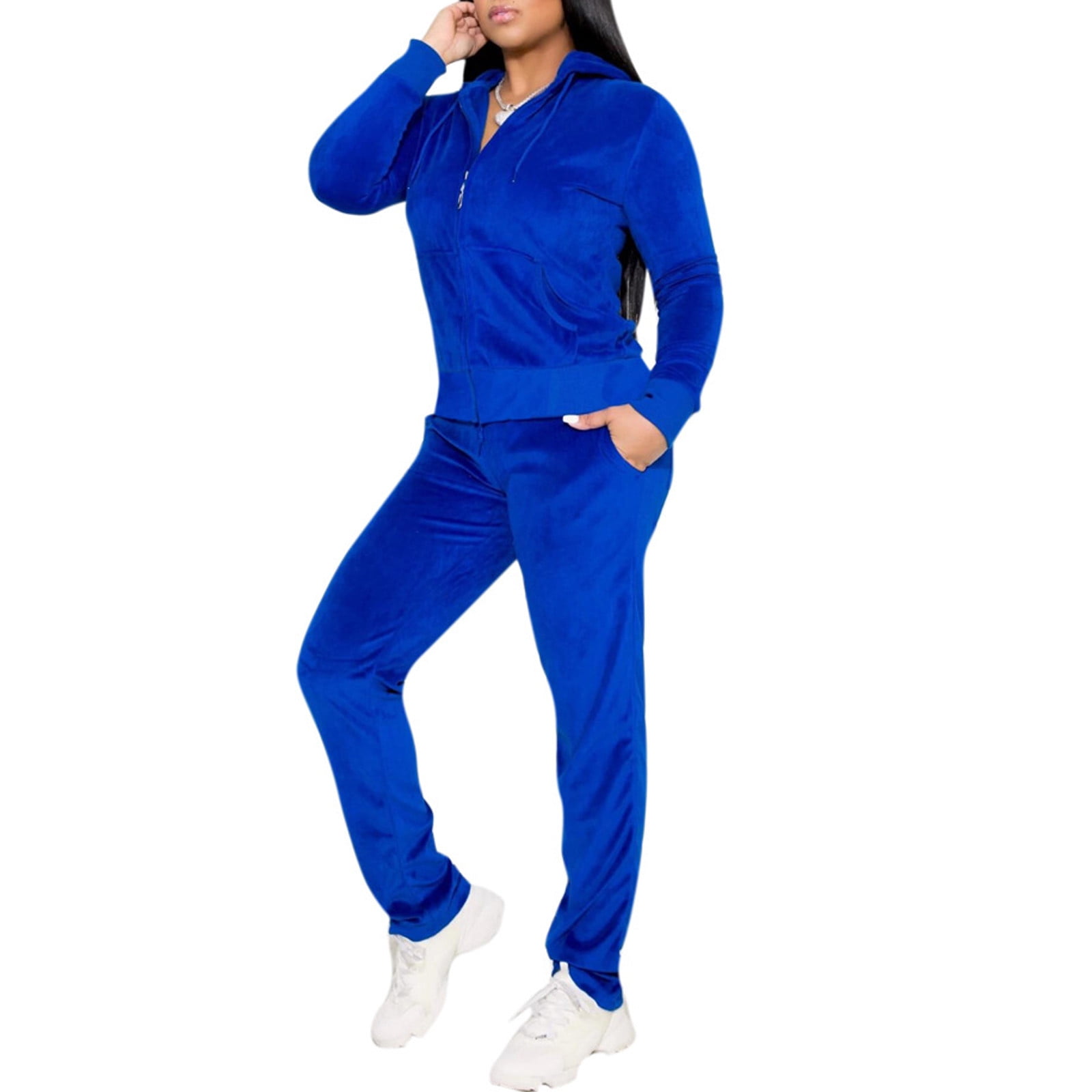 Fanxing Velvet Sweatsuits for Women Fall Long Sleeve Gold Velour Hooded