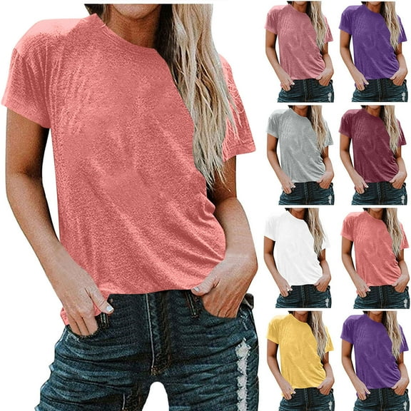 Fanxing Waished Summer Tops Women Short Sleeve Shirts Vintage Tees Workout Tshirts Casual Clothes 2025 Silver,XXXL