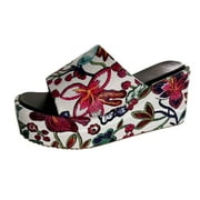 FANXING Wedges for Women Chunky Heels Floral Print Open Toe Casual Platform Sandals Summer Outdoor Non-Slip Walking Shoes