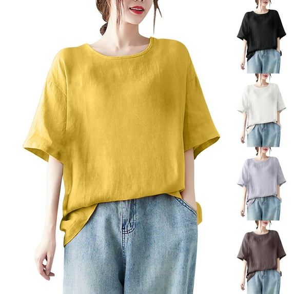 Fanxing White Elbow Sleeve Tshirts Loose Fitting Blouses Dressy Casual Vacation Tunic Tops