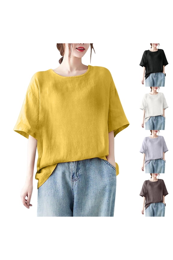 White Elbow Sleeve Tshirts Loose Fitting Blouses Dressy Casual Vacation Tunic Tops