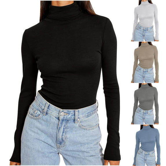 Fanxing White Turtleneck Women Plus Size, Women's Turtleneck Shirts Ribbed Pullover Sweater Long Sleeves Tops Midweight Thermal Underwear Blouse Gray,XXXXXL